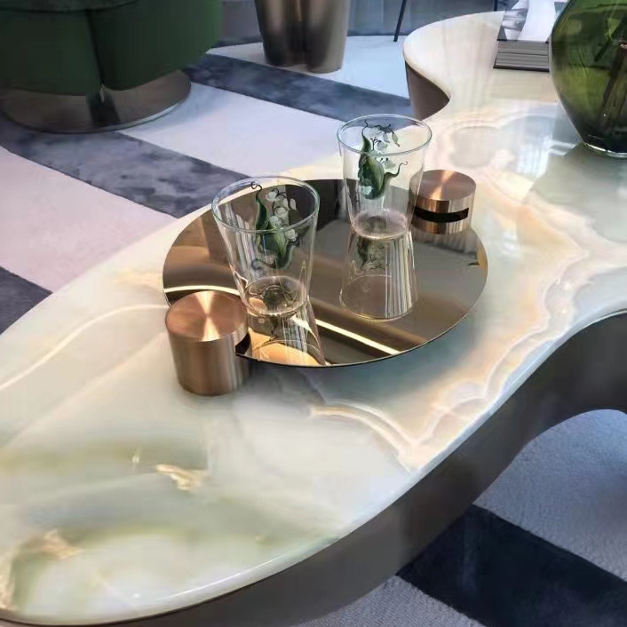 AST OEM/ODM Marmo Marbre luxury tea tables bar tops natural marble Green Onyx Countertops for home