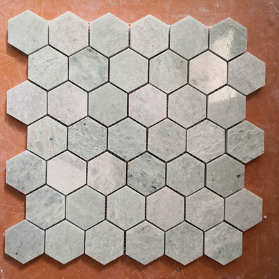 AST luxury hexagon mosaic bathroom kitchen backsplash thassos white stone gold metal copper brass waterjet marble mosaic tile