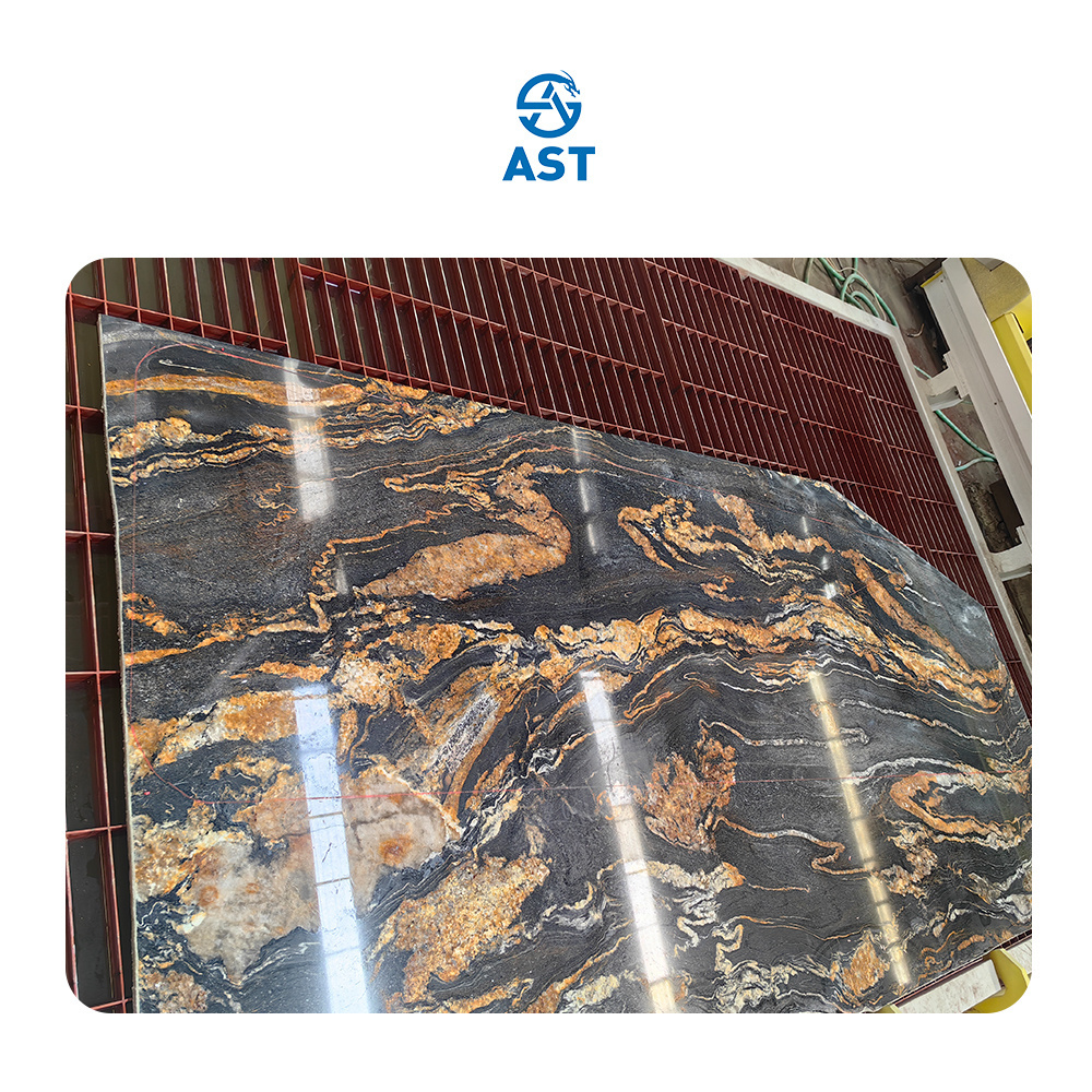 AST OEM/ODM granito Natural Stone Titanium Granite Cosmic Black Granite Slabs Cut to Tiles with gold vein