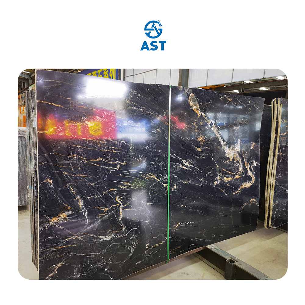 AST OEM/ODM granito Natural Stone Titanium Granite Cosmic Black Granite Slabs Cut to Tiles with gold vein