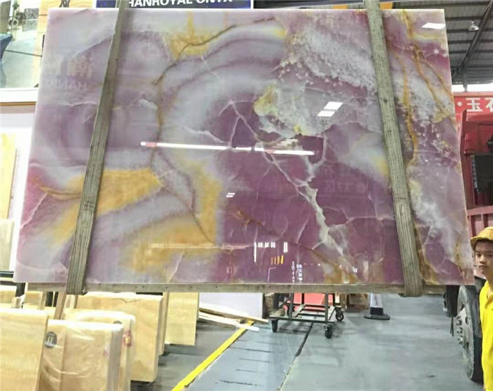 AST OEM/ODM Luxury Onice Natural Onyx Stone Beautiful Polished surface Marbre losa Purple Onyx Marble Slabs for Home Decoration