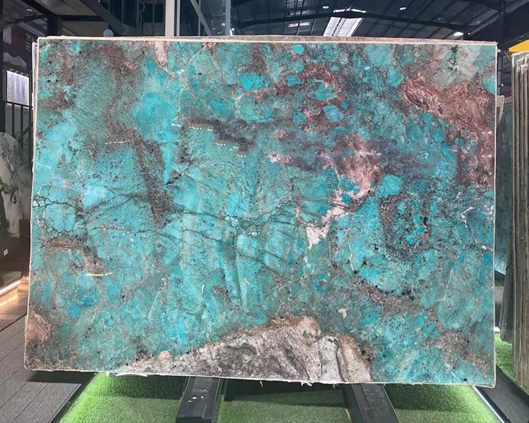 Natural Stone Polished Tile Jumbo Slab Wall Amazonite Turquoise Granite Green