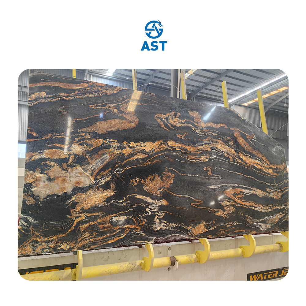 AST OEM/ODM granito Natural Stone Titanium Granite Cosmic Black Granite Slabs Cut to Tiles with gold vein