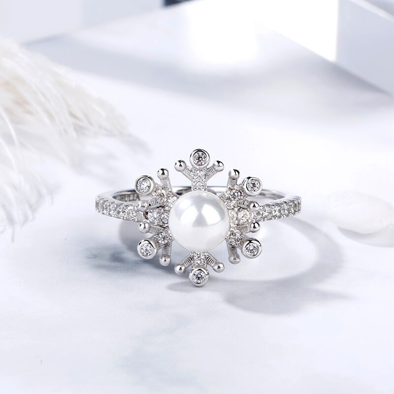 10K/14K/18K Gold Moissanite Stone Ring Snowflake Cultured Pearl Promise Ring for Weeding Moissanite Ring