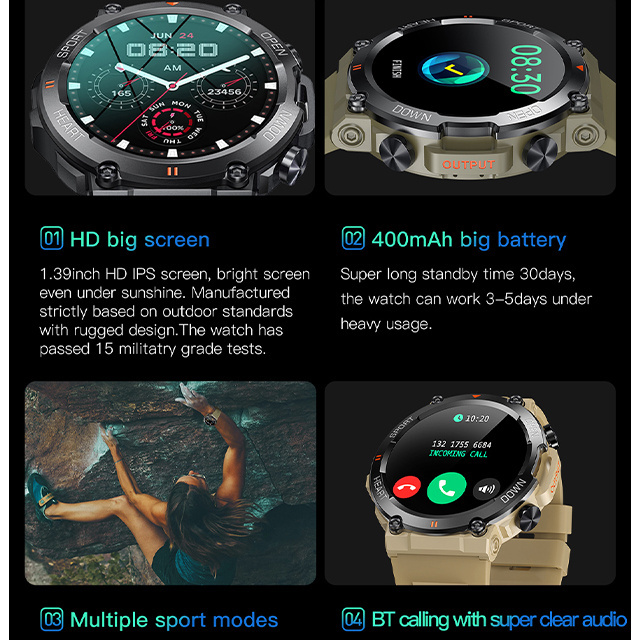 watches men wrist K56pro Sport watch IP68 Waterproof 400mah large battery phone call smart watch 2023 for men