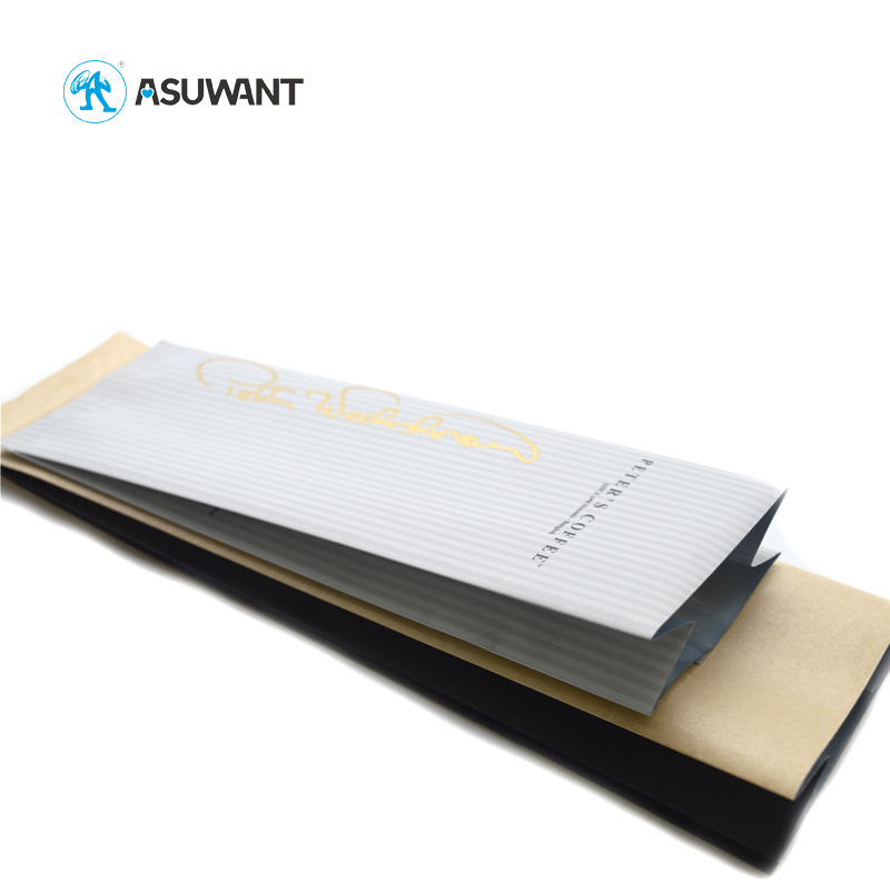 custom printed small side gusset kraft aluminum foil stick instant coffee sachet packaging with tin tie valve