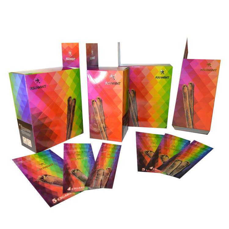 Custom Card Bottom Self-locked Display Paper Box Tobacco Cigarette Cigar Smoke Natural Leaf Wraps Uv Set Packaging Bags And Boxe