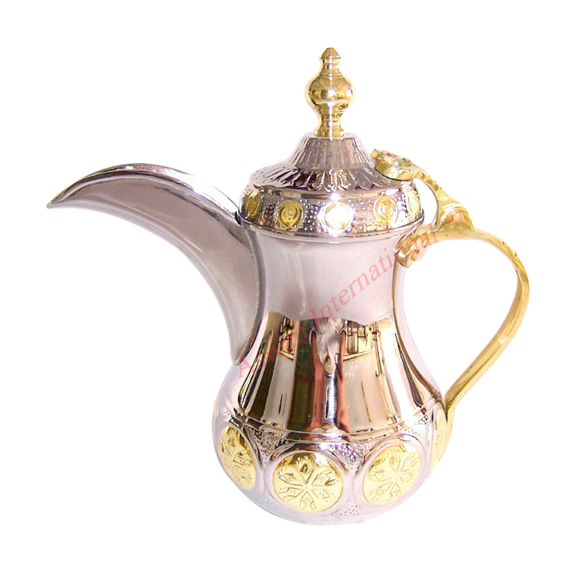 High Quality Arabic gold silver Teapot 1.0L 1.5L 2.0L  Wholesale Arabic Coffee Pot with Long Spout New Design Brass Metal Dallah