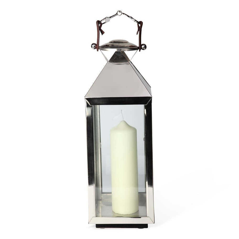 Shiny Silver Nickel Plated Metal Lantern Set Of Three Square Shape Lantern with Leather Handles Christmas Decorative Lantern