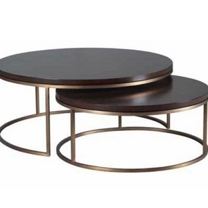 Wooden Top Coffee Tables New Design Golden Metal Frame Living Room Furniture Set Gold Round Modern Luxury Marble Coffee Table