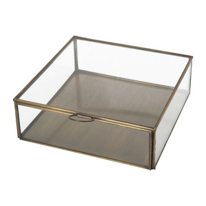 Elegant Metal & Glass Jewelry Box With Square Shape With Brown Powder Coating Finishing Excellent Quality For Organizer