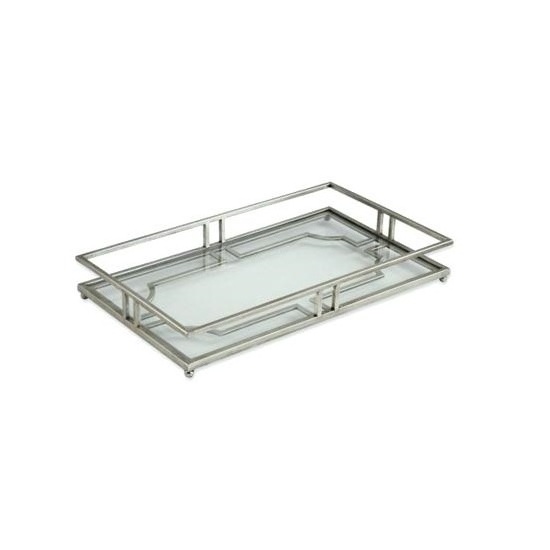 Rectangle Shape Mirror Tray Breakfast Serving Metal and Glass Copper Plated Large Jewelry Box Decorative Tray Handles