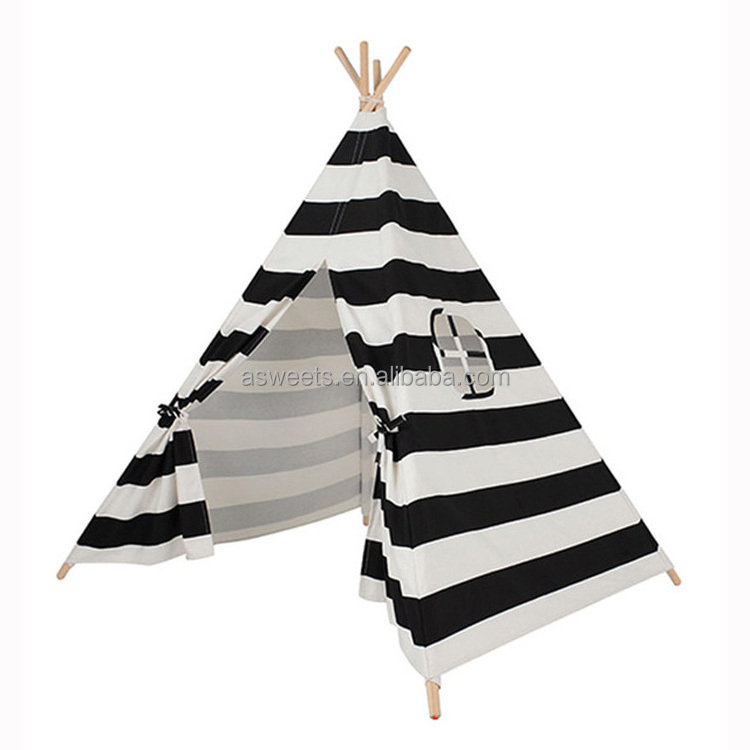 Kids Indian Tipi White And Black Stripe Children Teepees Cotton Canvas Playhouse Fabric Indoor Play House