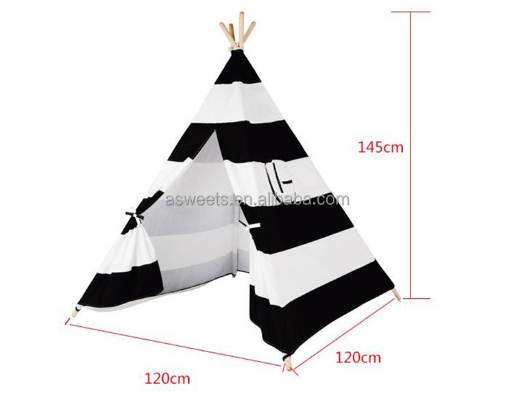 Kids Indian Tipi White And Black Stripe Children Teepees Cotton Canvas Playhouse Fabric Indoor Play House