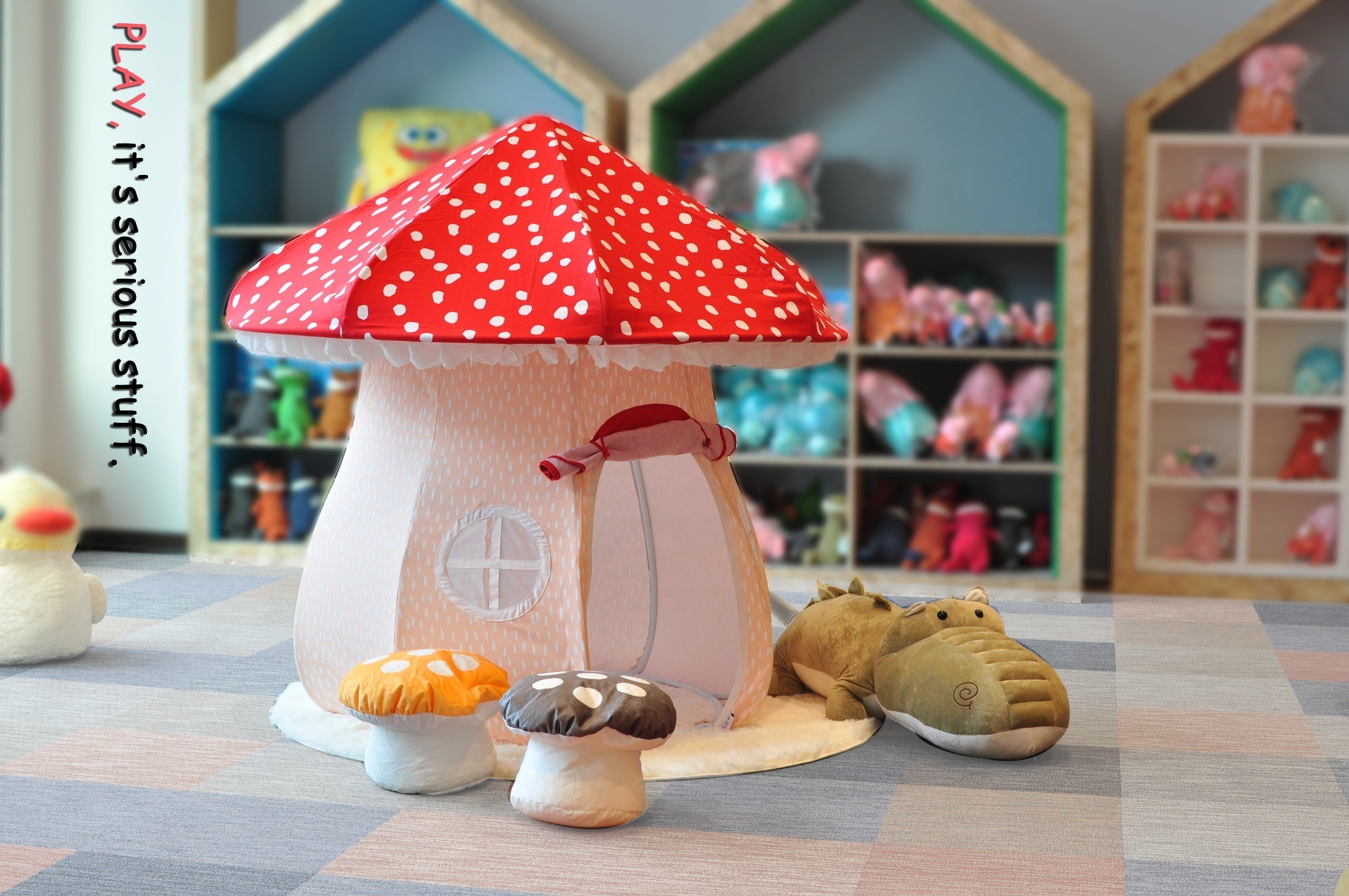 2022 Asweets Indoor Outdoor Handmade Kids Camping Play House Toy Tent Mushroom Play Tent