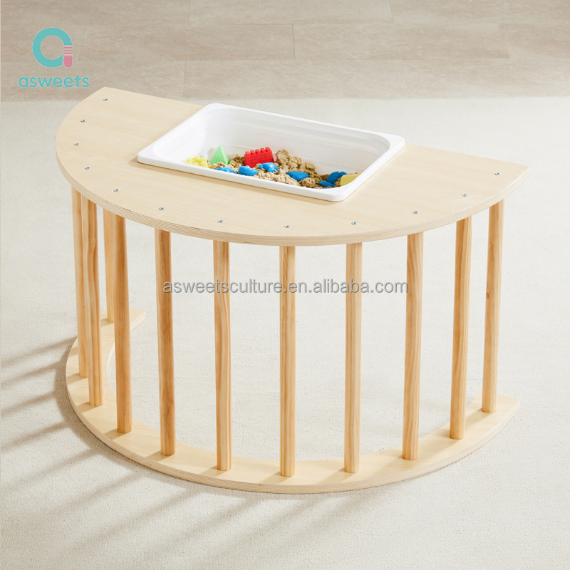 Montessori Kids Wood Sensory Table with Double 3 in 1 climbing frame Children Toy Play Sand and Water Table play  activity gym