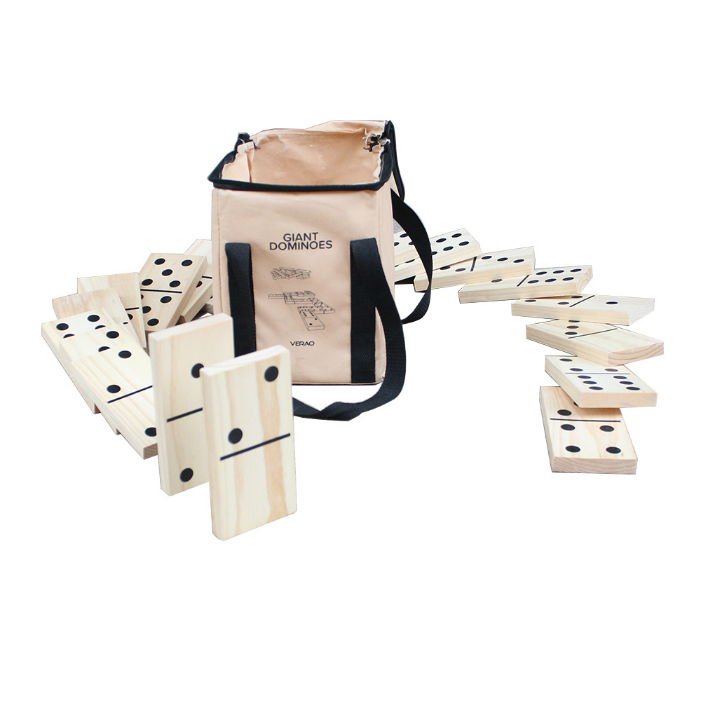 Asweets large size Wooden Dominoes 28 Piece Set with Bag Natural Dominoes sets Black Numbers Kids Outdoor Games