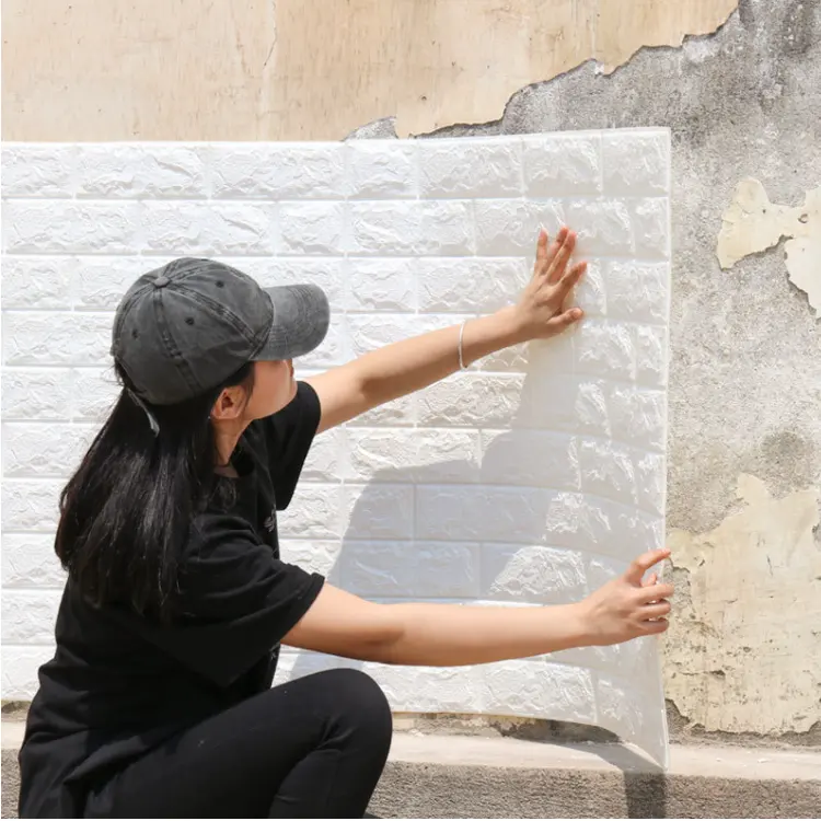 Self adhesive foam 3d brick wall tiles foam peel and stick decor wall living room 3d for bedroom walls