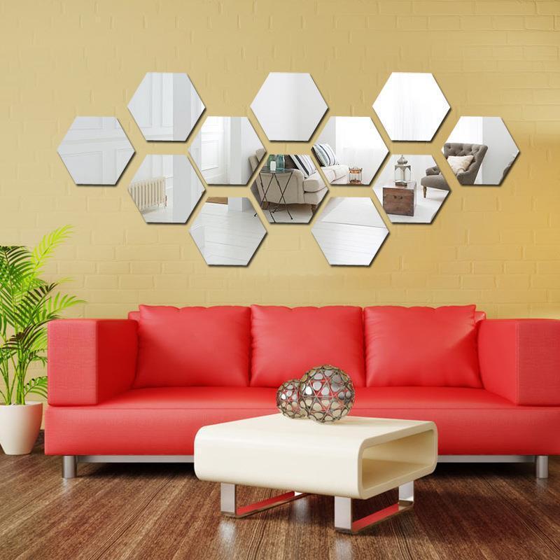 Home Decor Hexagon Design Acrylic Waterproof Wall Stickers 12pcs 3d Mirror Wall Stickers Art Home Decoration