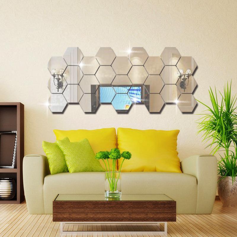 New Design 3d Hexagon Mirror Wall Sticker Living Room Wall Decals Waterproofs And Removable Wall Sticker Supplier