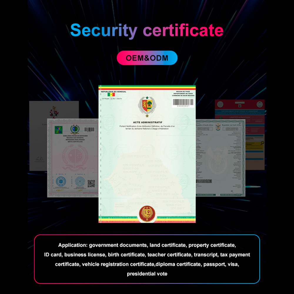 Customized Certificate Printing Anti-Counterfeiting Hologram Security Thread Colorless Fluorescence A4 Security Paper