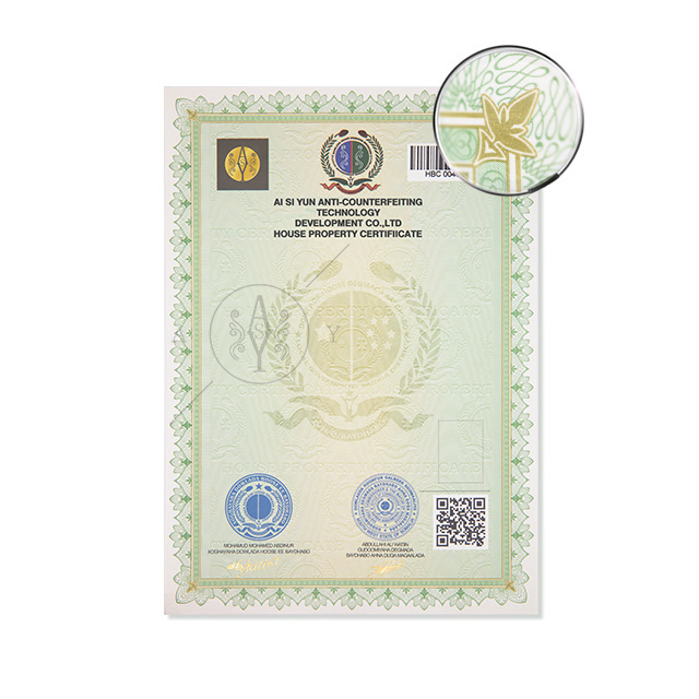 Custom Gold Certificate Security Paper Hot Stamping Printing Certificate Of Authenticity A4 Security Paper Embossed Certificate