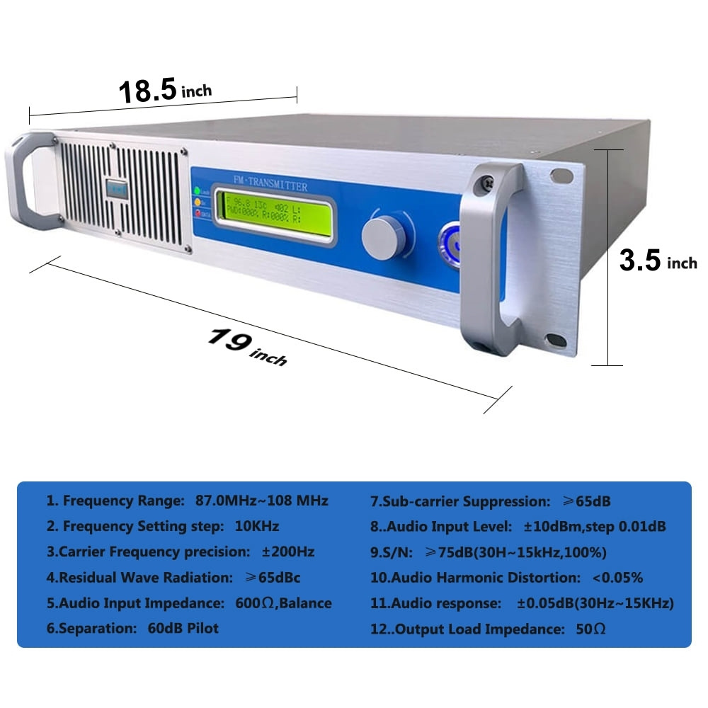 YXHT-1, 2000W FM Transmitter 2U Broadcast Professional Equipments 2KW Kits for Radio Station Long Range Fcc Certified for Church