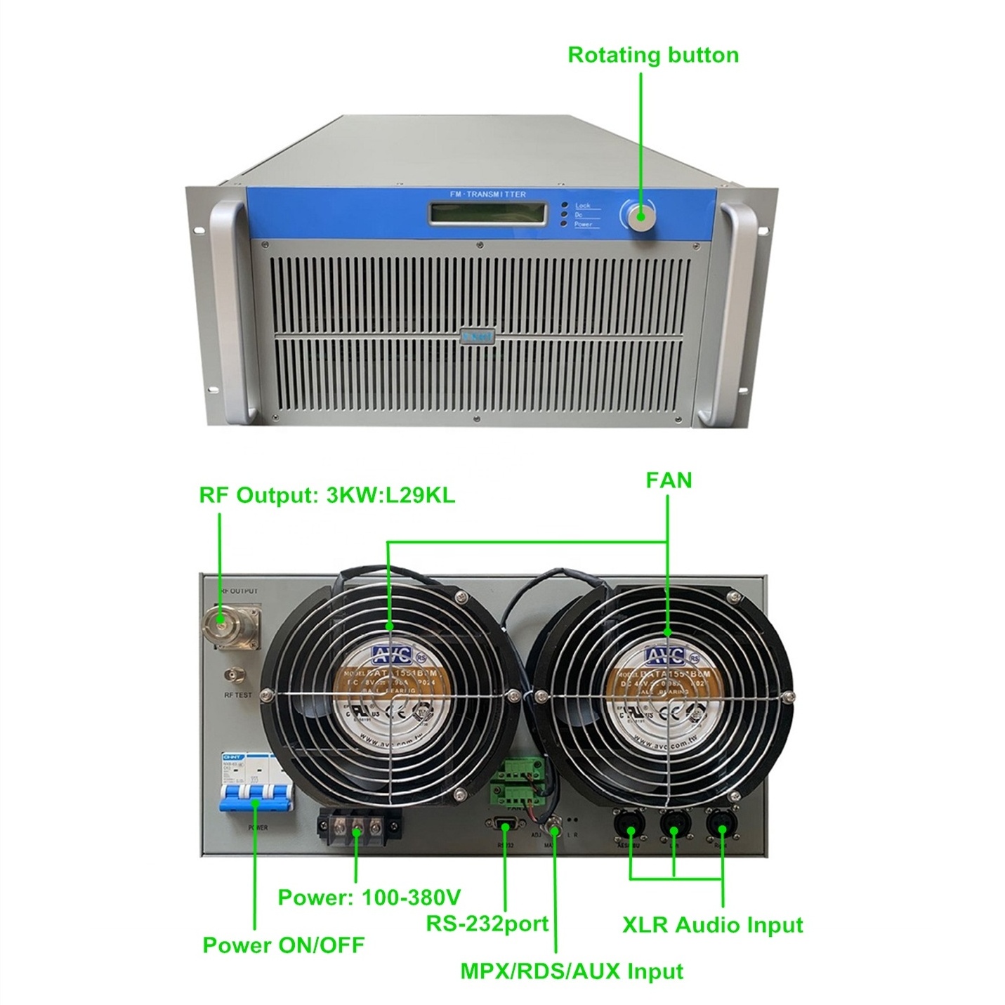 [Hot Sale] 3KW FM Transmitter 5U Radio Broadcast 3000W Long Rang Stereo Equipment for School, Church, Radio Stations