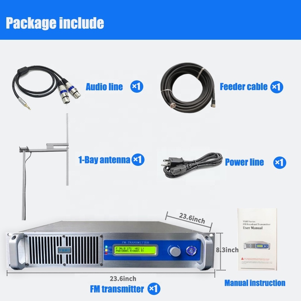 YXHT-1, 2000W FM Transmitter 2U Broadcast Professional Equipments 2KW Kits for Radio Station Long Range Fcc Certified for Church