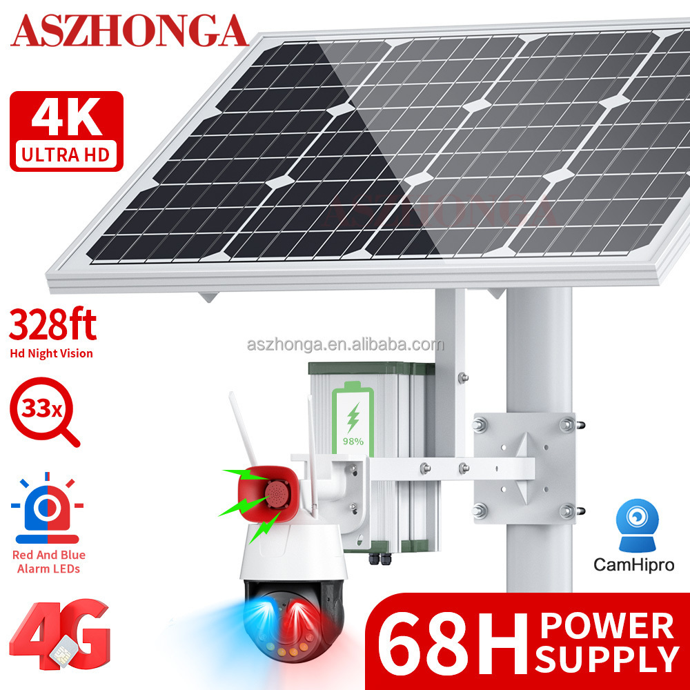 80W 40AH Battery Solar Panel HD 5MP/8MP 33X ZOOM Security IP Camera Wireless 4G SIM Card Outdoor PTZ CCTV Surveillance Cam CamHi