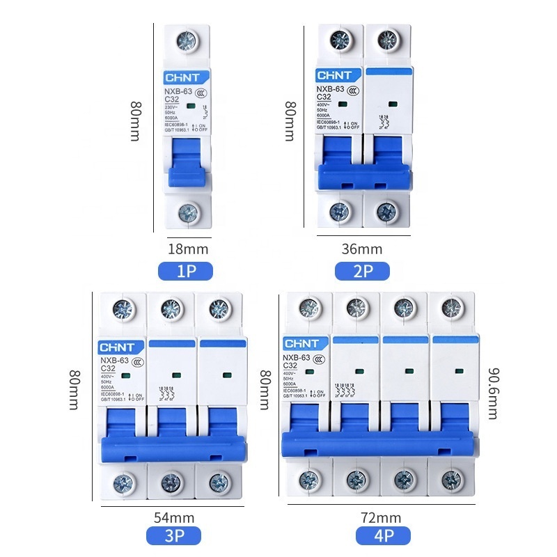 High Quality CHNT NXB-63 C Curve MCB 4P 1A 2A 3A 4A 6A 10A 16A 20A 25A 32A 40A 50A 63A DC MCB NXB-63 Miniature Circuit Breaker