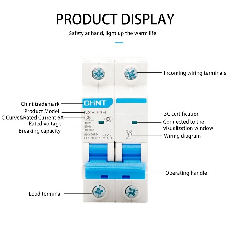 High Quality CHNT NXB-63 C Curve MCB 4P 1A 2A 3A 4A 6A 10A 16A 20A 25A 32A 40A 50A 63A DC MCB NXB-63 Miniature Circuit Breaker