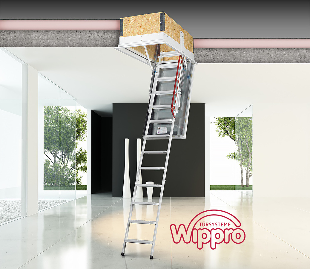 Made in Austria: fire-retardant, highly insulating, airtight and stable steel loft ladder / attic ladder: Wippro ISOTEC