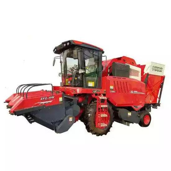 Flexible operation single row combine corn harvester with 4 wheels