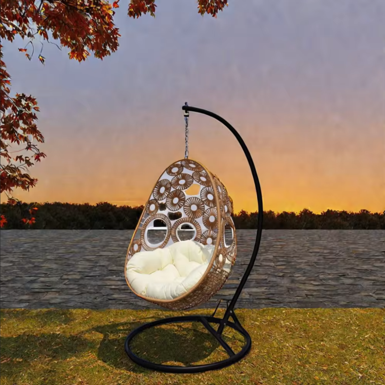 Factory Direct Factory Swing Hammock Egg Beach Rattan Hanging Chair with Stand for Workshop Application Plastic Rattan