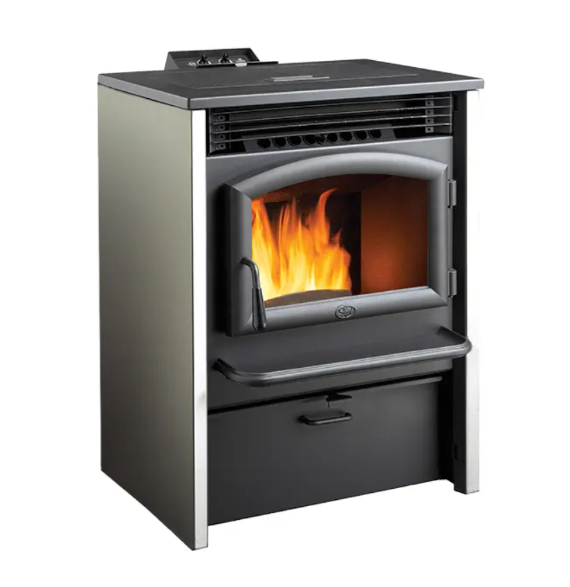 15KW wood pellet fireplace stove pellet burning stove small pellet and wood hybrid stove for office/home