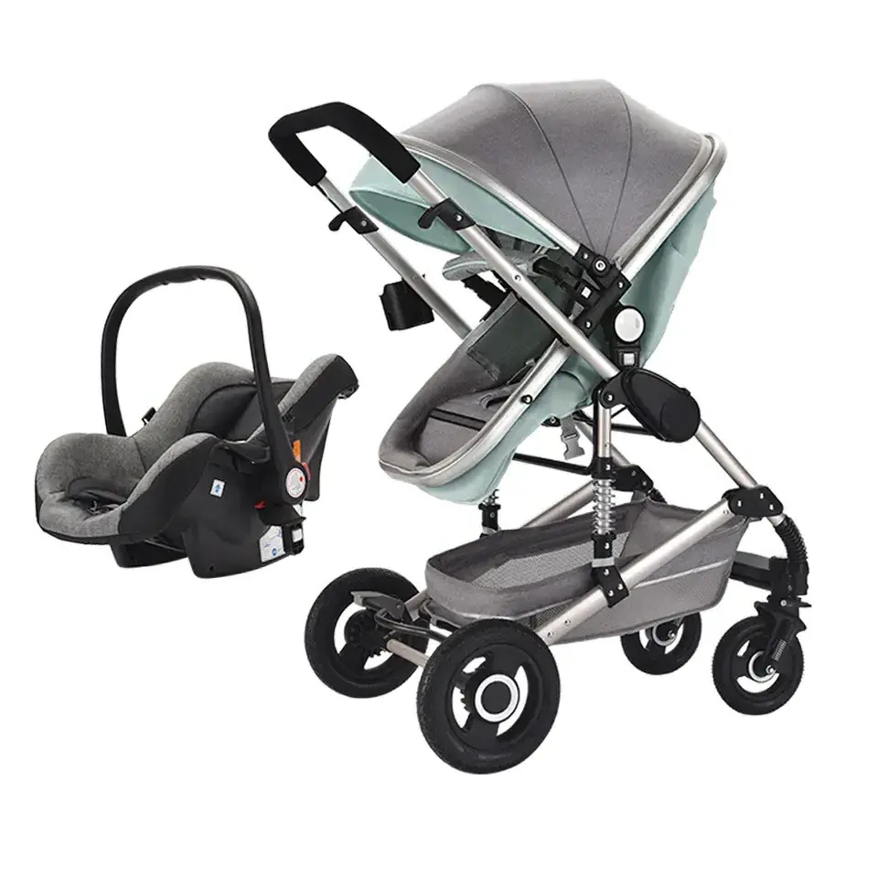 Stock Factory Price 2022 Leather Cheap Baby Strollers With Car Seat /Buy 3 in 1 Strollers Walkers Carriers