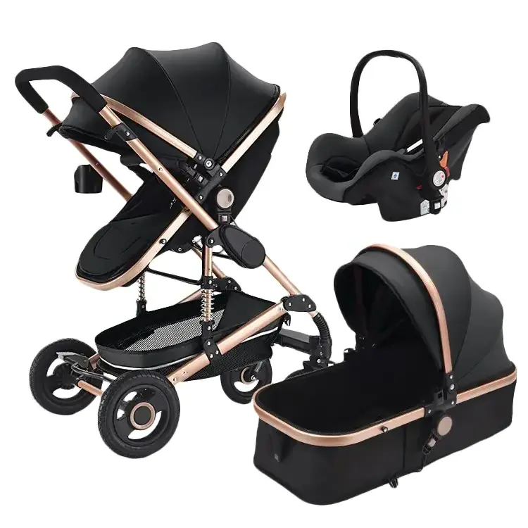 Stock Factory Price 2022 Leather Cheap Baby Strollers With Car Seat /Buy 3 in 1 Strollers Walkers Carriers