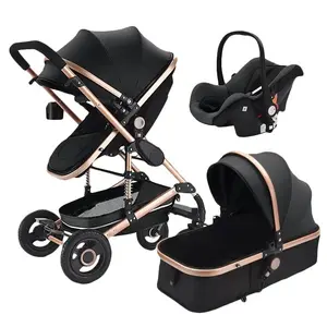 Stock Factory Price 2022 Leather Cheap Baby Strollers With Car Seat /Buy 3 in 1 Strollers Walkers Carriers