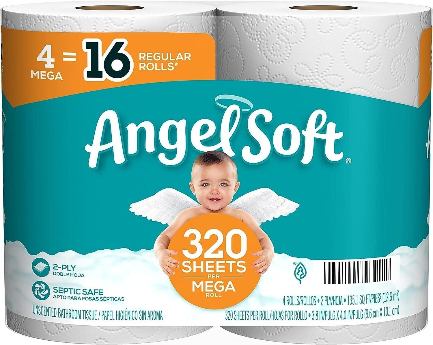 Angel Soft Toilet Paper 4 Mega Rolls 16 Regular Rolls 2 Ply Bath Tissue-UK Angel Soft Toilet Paper with Fresh Lavender Scented T