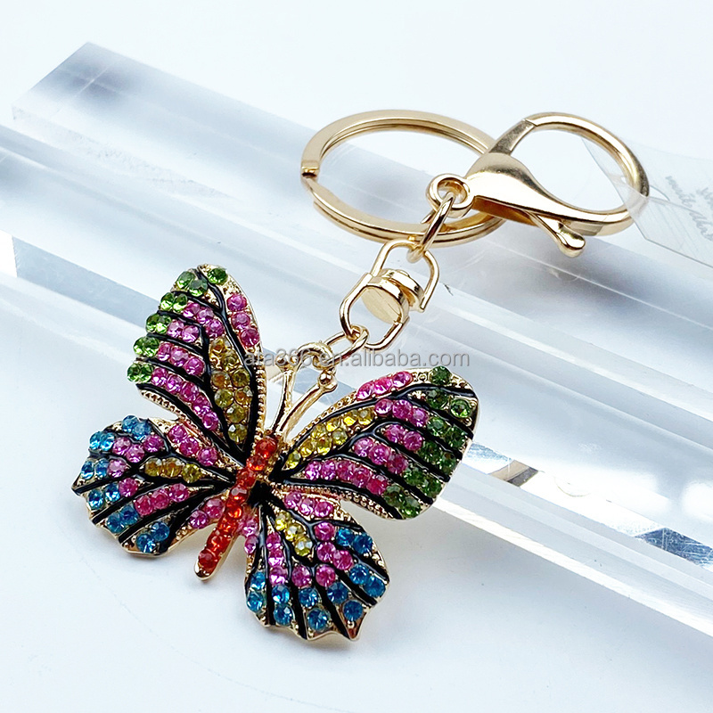 Colored Custom Butterfly Keychain Butterfly Keychain Rhinestone Bling Wristlet keychain for purses, backpack