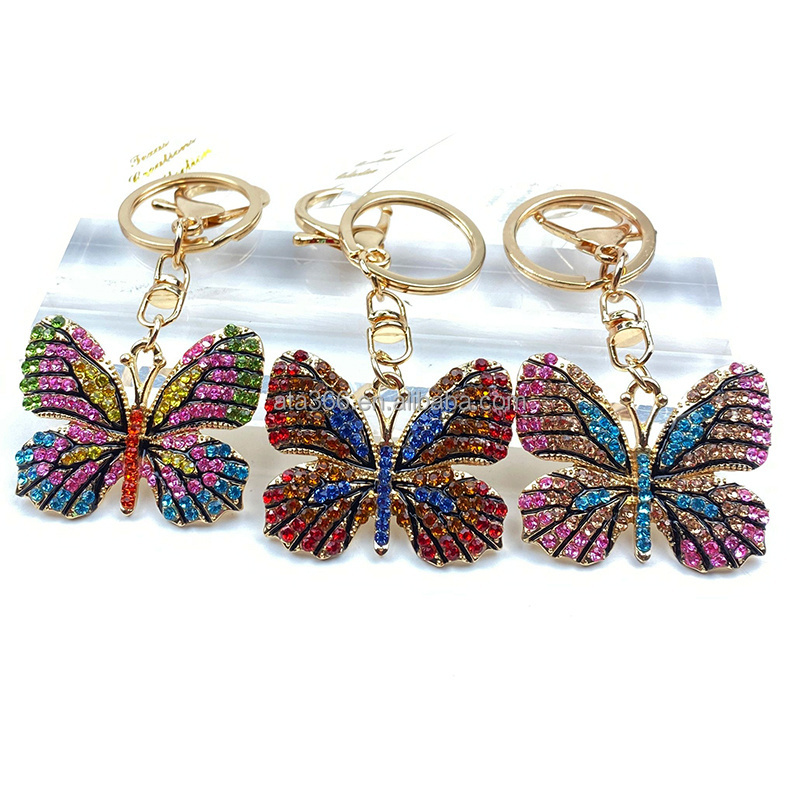 Colored Custom Butterfly Keychain Butterfly Keychain Rhinestone Bling Wristlet keychain for purses, backpack