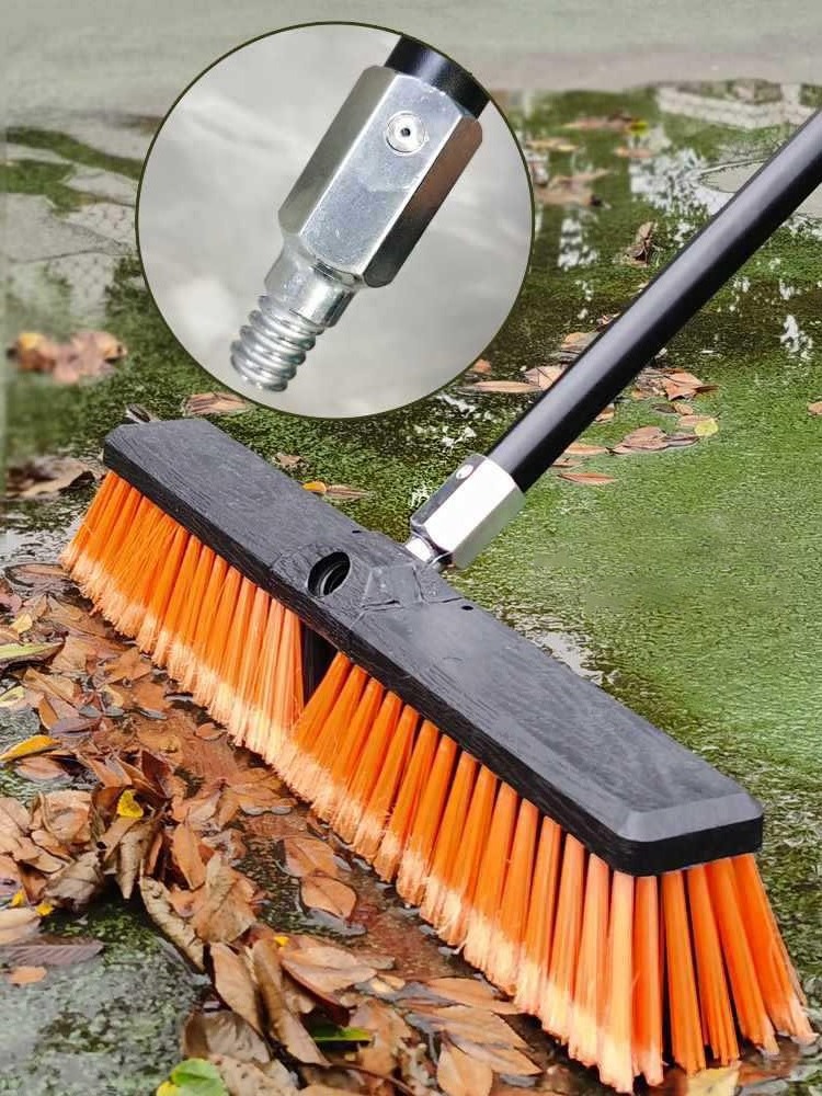 Large Outdoor Stiff Sweeping Push Brooms with Enhanced Steel Long Handle