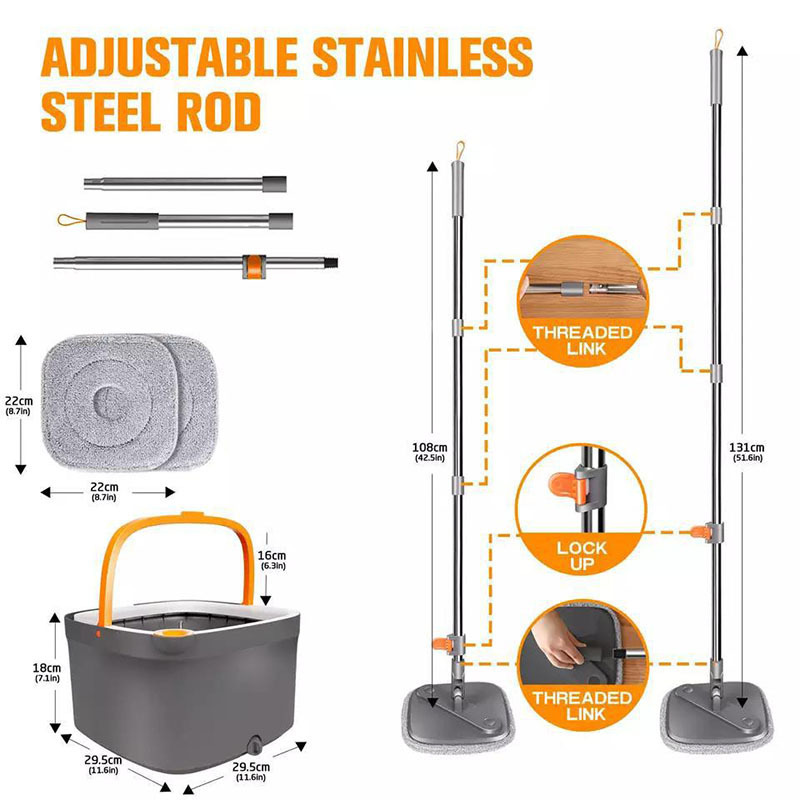 Spin Flat Mop and Bucket with Self Wringing 360 Rotating Square Mop-Head Spin Flat Mop and Bucket Set