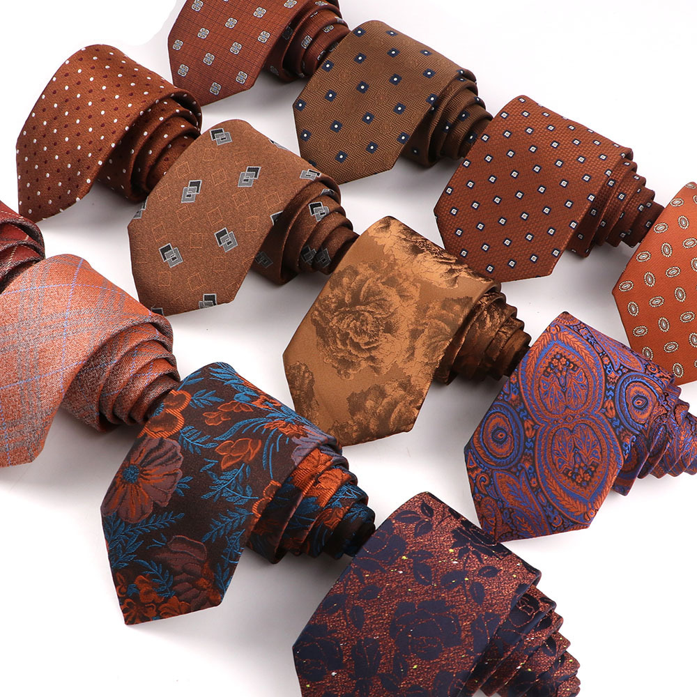 Fashion Orange series High Quality Custom Embroidered Office Wear Polyester Silk Suit Accessories Label Tie For Men