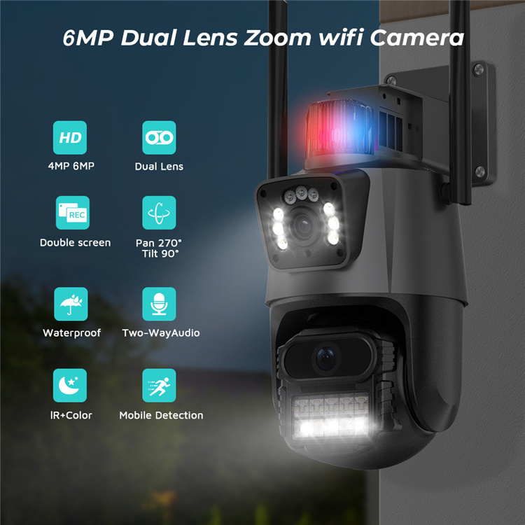 3MP And 3MP 6MP Dual Lens Camera De Surveillance Sans Fil Wireless Alarm Light Audio Tandem Network ICSEE IP Camera WIFI CCTV