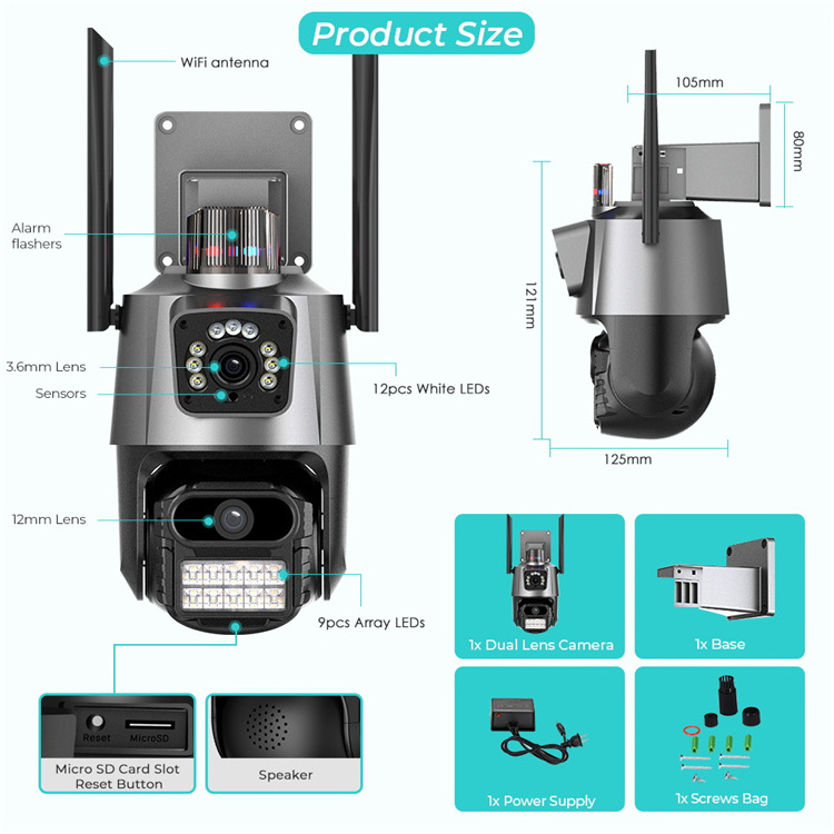 3MP And 3MP 6MP Dual Lens Camera De Surveillance Sans Fil Wireless Alarm Light Audio Tandem Network ICSEE IP Camera WIFI CCTV