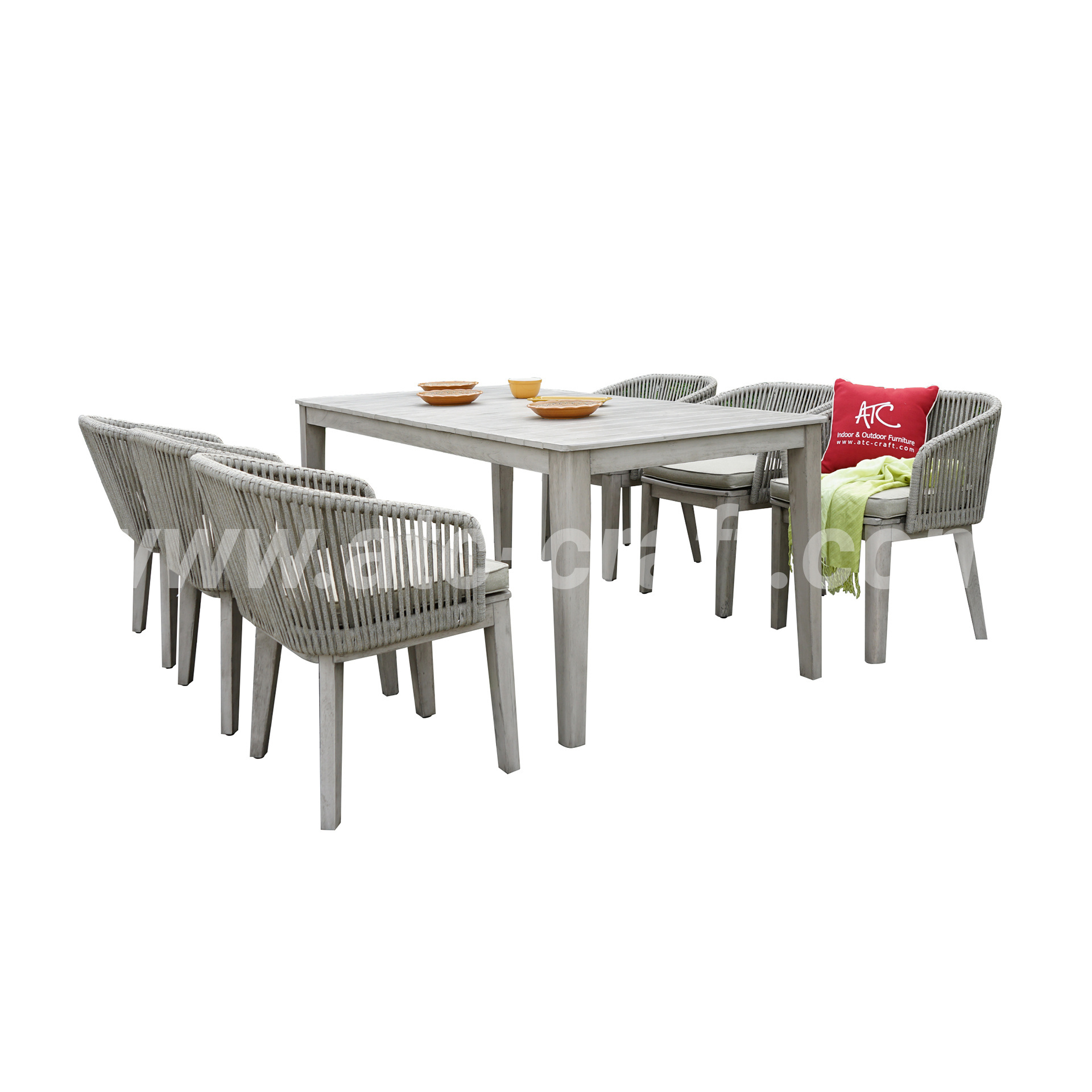 Hot sale 6-seater teak & rope dining set indoor and outdoor with durable and eco-friendly material