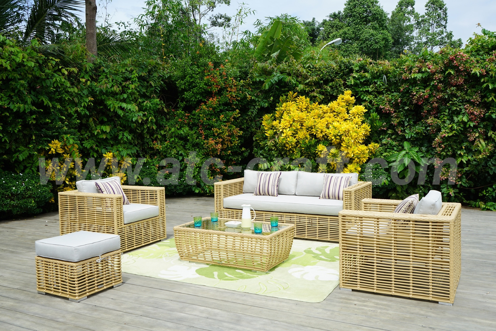 High Quality Modern Simple Sofa L-Shape Poly Bamboo Wicker Outdoor Furniture For Patio Garden Resort Use