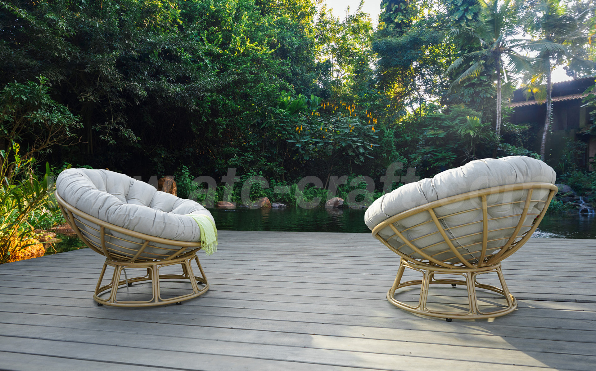 Rattan Round Lounge Leisure Chair Relaxing Outdoor Papasan Chair for Patio Garden Living Room